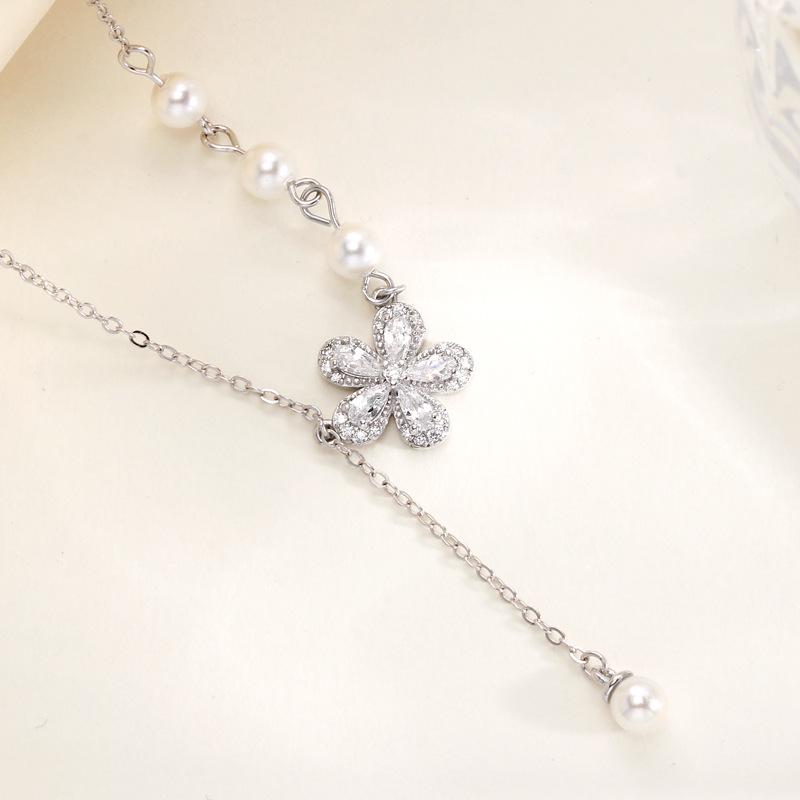 S925 Sterling Silver Pearl Peach Blossom Pendant Necklace - Women's Light Luxury Design