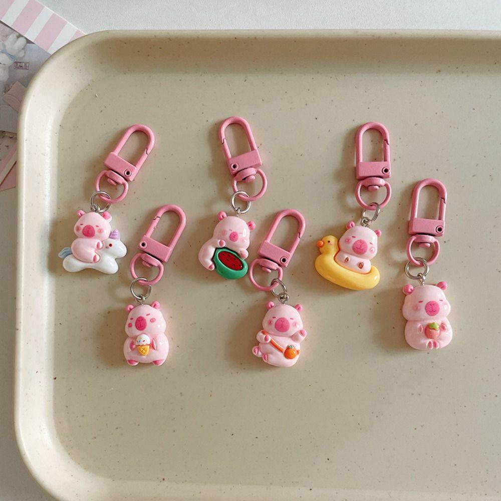 Creative Pink Capybara Keychain Cute Animal Keyring Capybara Bag Hanging  Backpack Decor