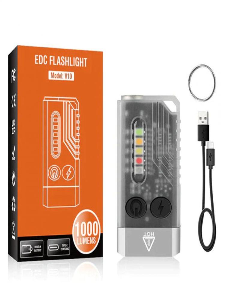V10 EDC Брелок-фонарик Портативный Мини-фонарь Type-C Перезаряжаемый Рабочий свет с магнитом УФ Звуковой сигнал Кемпинг Карманный фонарь