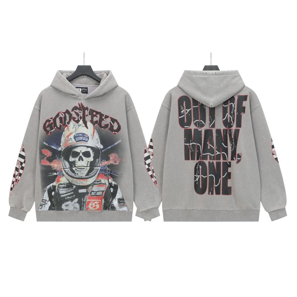 Худи с ретро-принтом 'God Bless America' в стиле рок-стрит, стиранное, повседневное, свободного кроя