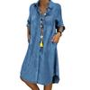 Женское платье, элегантное красивое женское платье с воротником, летнее миди, длинное женское платье с карманами и пуговицами, джинсовое свободное платье с лацканами