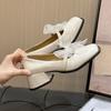 Thick Heel Shallow Mouth Single Shoes Women's Word with Mary Jane Shoes Ribbon Bow with Skirt Small Leather Shoes