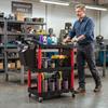 3-Tier Tool Trolley with Pegboards, Hooks and Tool Trays, Black and Red