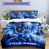 3PC Custom Name Blue Dragon Castle Night Bedding Set Duvet Cover Closure Includes 1 Duvet Cover & 2 Pillowcases for Bedroom