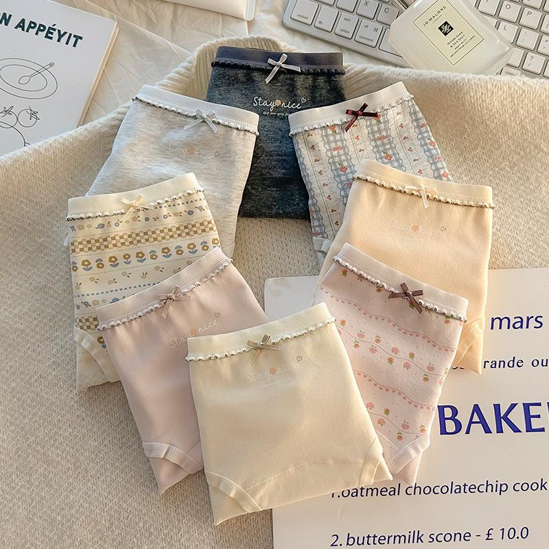 Женские весенне-осенние новые ретро маленькие цветочные хлопковые трусы-слипы с высокой талией и удлиненной ластовицей