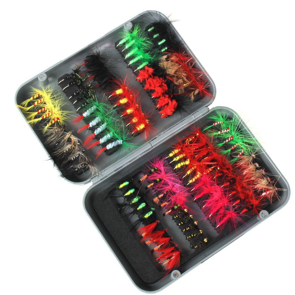 100pcs Fly Fishing Flies Kit Dry Wet Fly Fishing Flies Assortment with Fly Box Trout Bass