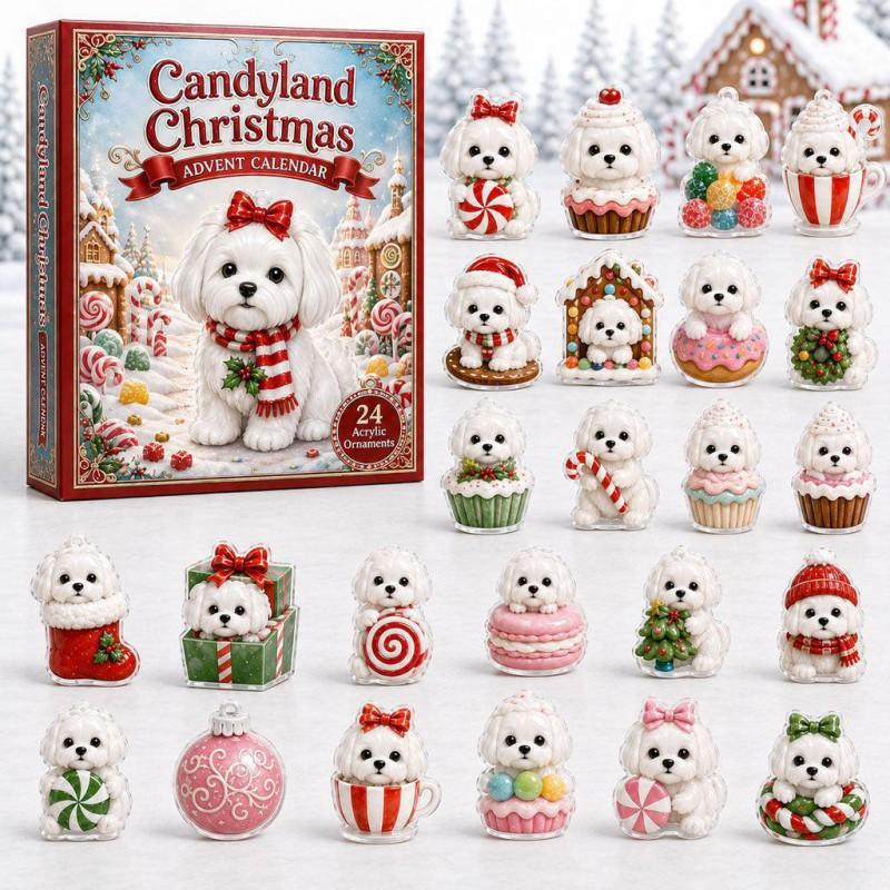 2026 Dog-Themed Christmas Advent Calendar Acrylic Blind Box Gift Kids Adults Decorative Hanging Ornament