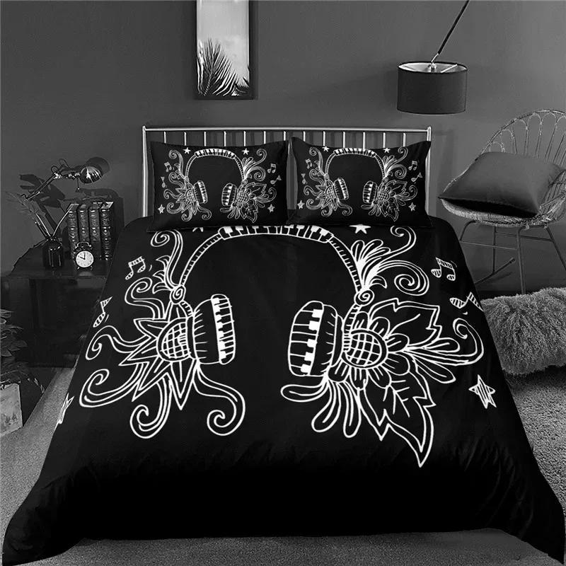 3d Music Notes Guitar Duvet Cover Set for Teens Adults Bedroom Decor Music Bedding Sets Fashion Hip Hop Comforter Cover