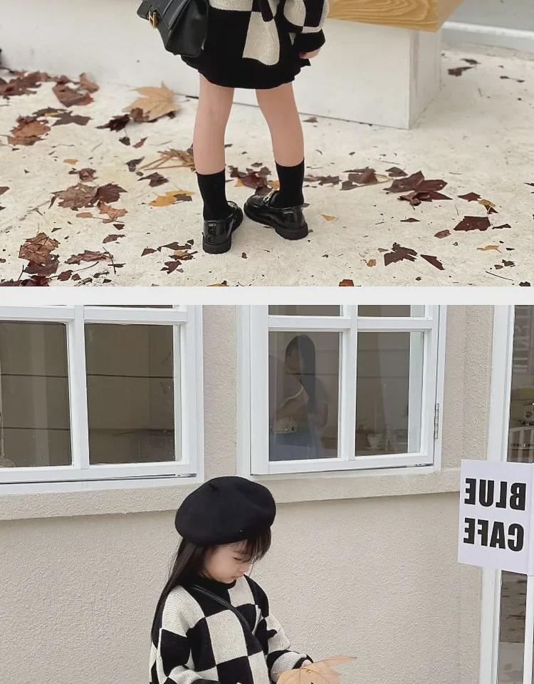 2024 Весна/Осень Для Девочек Корейский Шахматный Вязаный Свитер - Повседневный Универсальный Топ