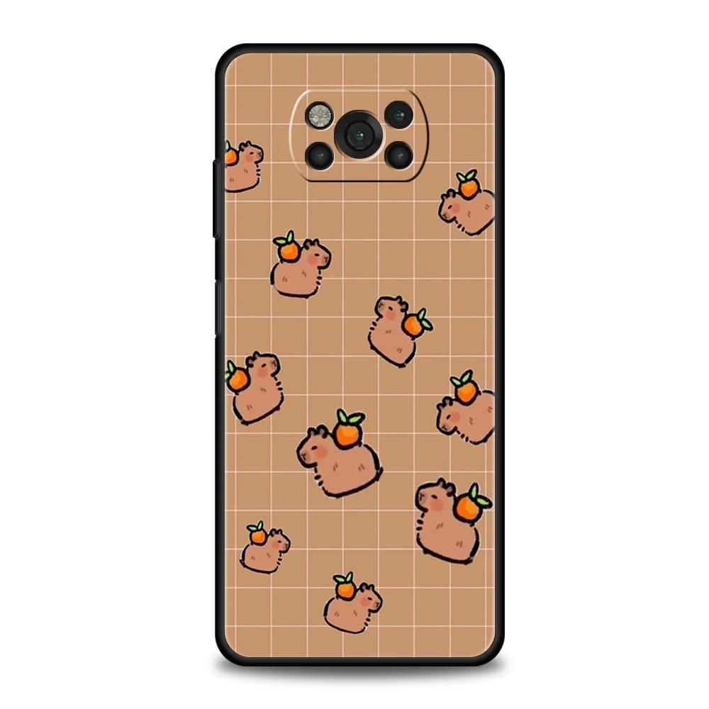Чехол для телефона для Xiaomi Poco X6 X5 X4 Pro 5G X3 NFC F5 F4 M5 M4 M3 F3 GT C51 C50 C55 Мягкий силиконовый Черный чехол Мультяшная капибара