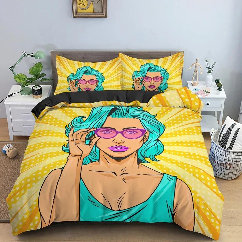 Cartoon Girly Watercolor Fashion Girl Comfortable Duvet Cover Pillowcase Bedding Set Children Bedroom Decoration Home Textile