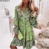 MODIQUE 2025 Summer New Women's Vintage Elegant Floral Print A-Line V-Neck Short Dress Ladies Folk Casual Long Sleeve Dress