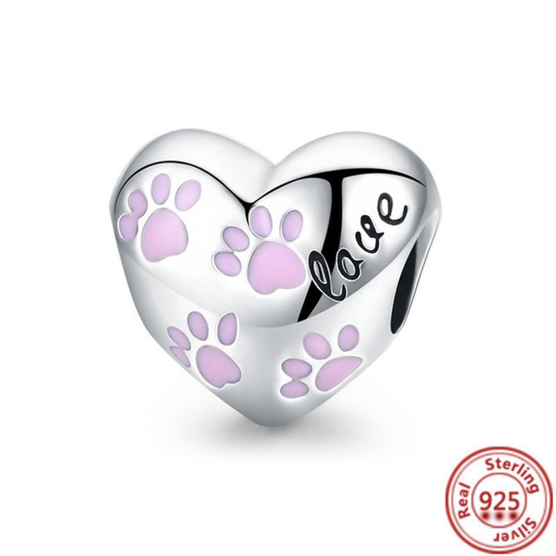 100% стерлингового серебра 925 пробы с принтом лапы, счастливой кошки, собаки, милого щенка, бусины-шармы, подходят для оригинального браслета с подвесками для женщин и девочек, ювелирные изделия