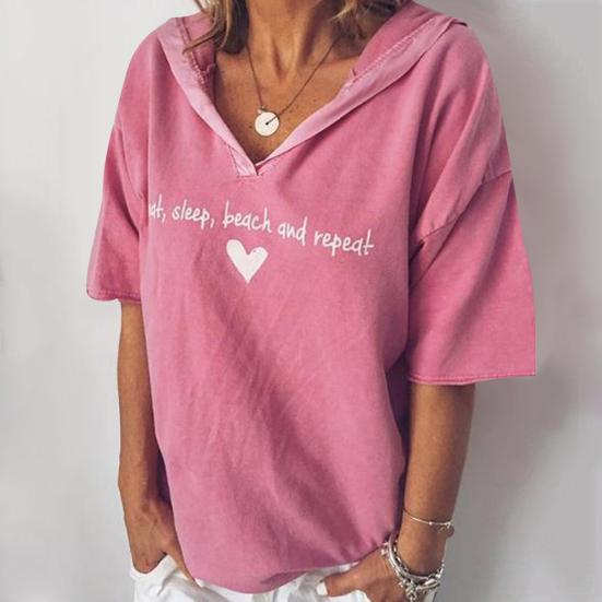Летние однотонные женские толстовки с короткими рукавами и принтом сердца с буквенным принтом, футболка с капюшоном