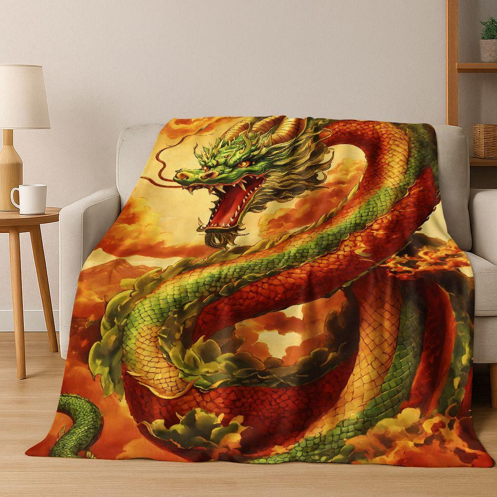 Magic Dragon Mythology Art Chinese Loong Cartoon Flannel Blanket,Cozy Soft Throw Blanket for Home Bedroom Bed Sofa Cover Kid