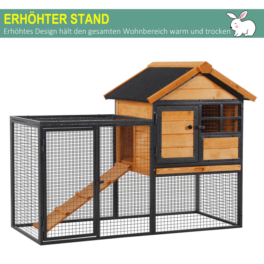 Small Animal Hutch with Run and Ramp 122 cm x 63 cm x 92 cm Fir Wood Metal Light Yellow+Dark Grey