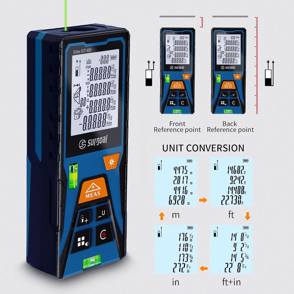 Green Laser Rangefinder Tape Multi-Measuring Digital Handheld Building Laser Distance Meter With Horizontal Bubble