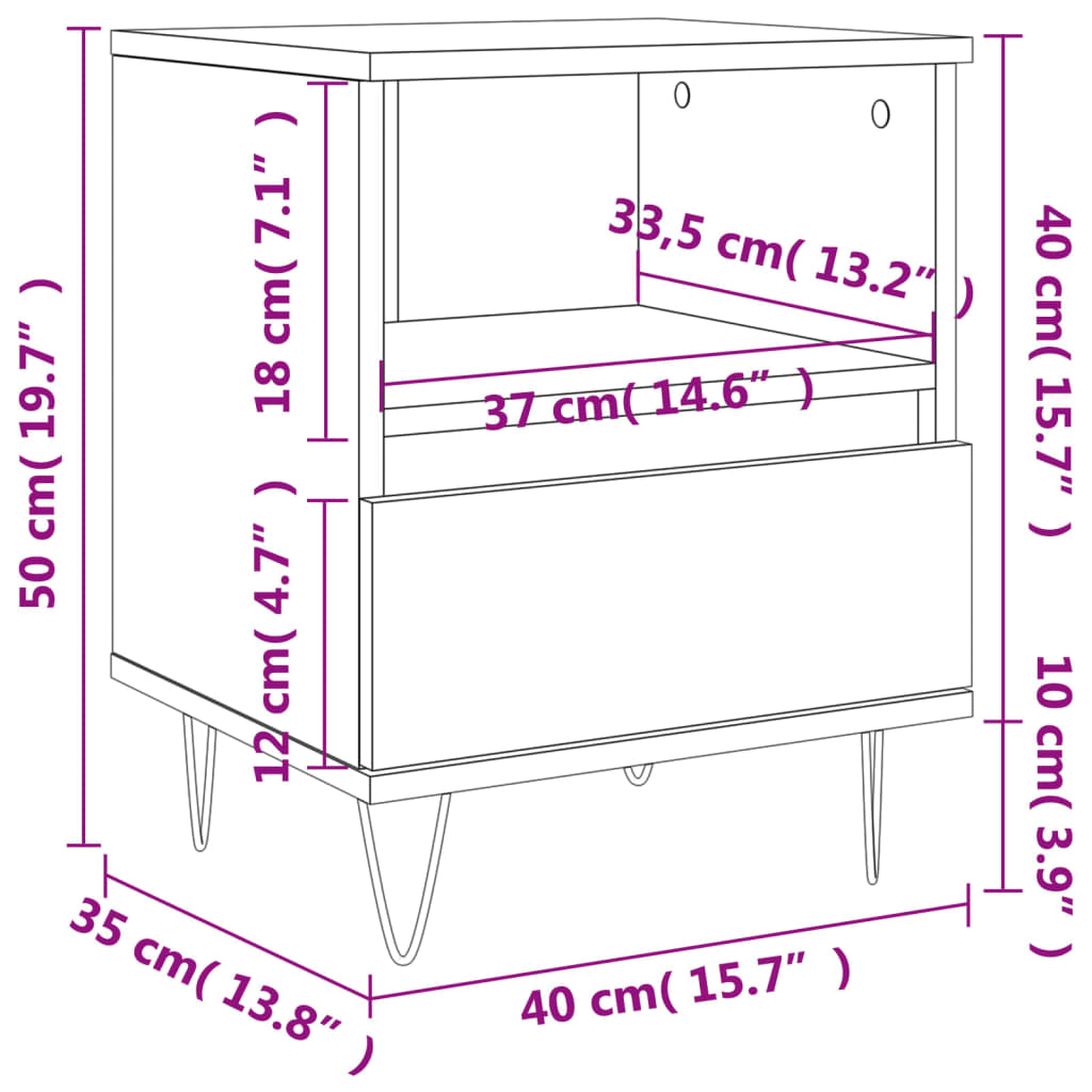 Nightstand Brown Oak Effect 40 x 35 x 50 cm Engineered Wood
