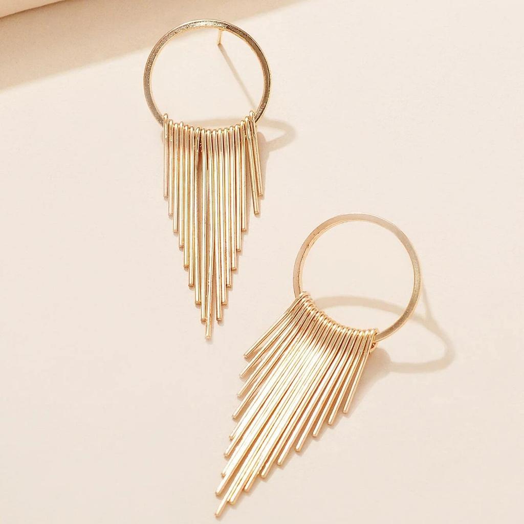 Classic, Long Stick Metal Tassel Fashion Stud Earrings, Nightclub Shiny Earrings.