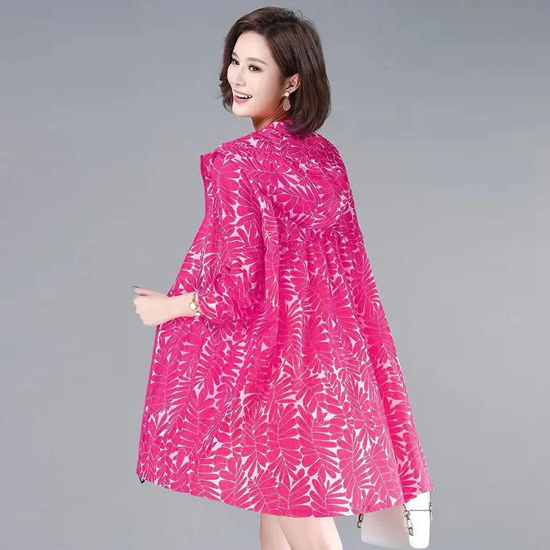 Тонкая солнцезащитная одежда женская куртка ветровка средней длины 4XL с капюшоном летний кардиган женский пальто