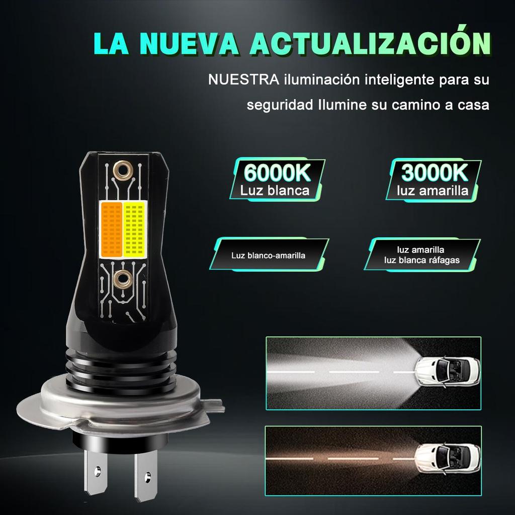 Car LED Headlights Direct Plug-In Integrated H7 White Yellow Strobe Fog Lights Motorcycle Equipment Accessories