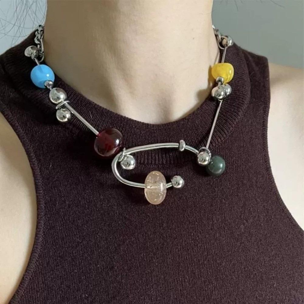 Punk Aesthetic Bead Chain Necklace Colorful Clavicle Chain Fashion Collarbone Necklace Women