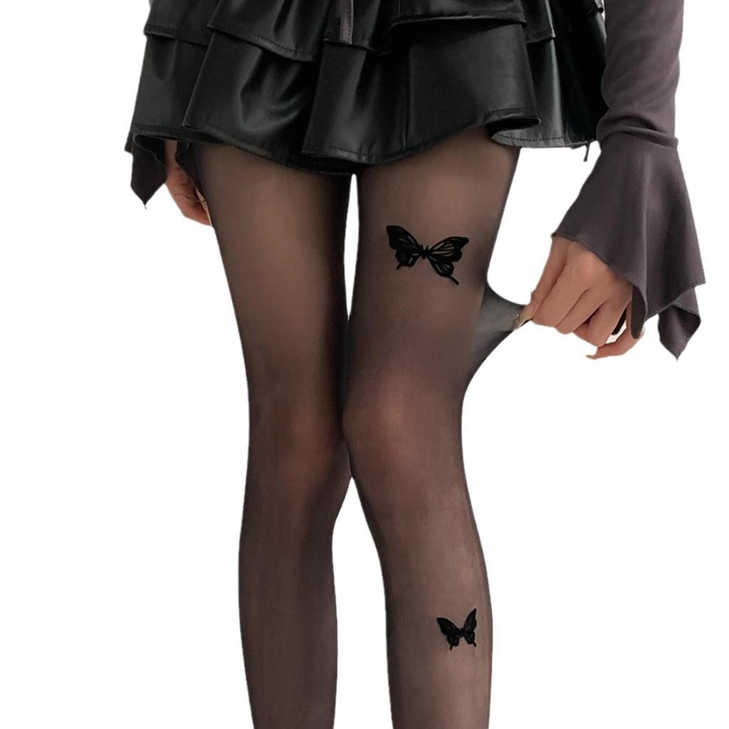 Весенние и осенние чулки «Лолита» с черным бантом — милый принт