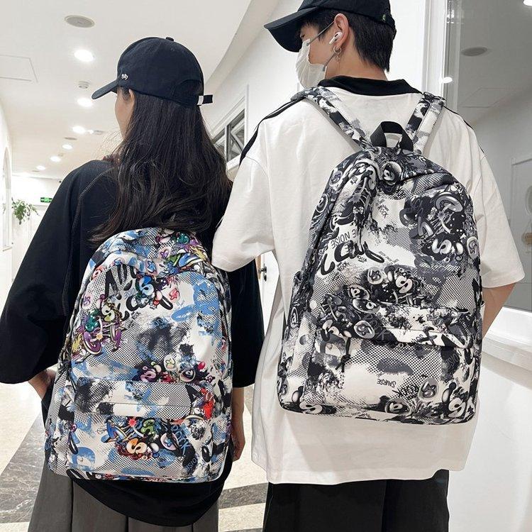 Schoolbag Trend Fried Street Large Capacity Campus Student School Bag Fashion Printing Graffiti Japanese and Korean Versatile Kusa Backpack