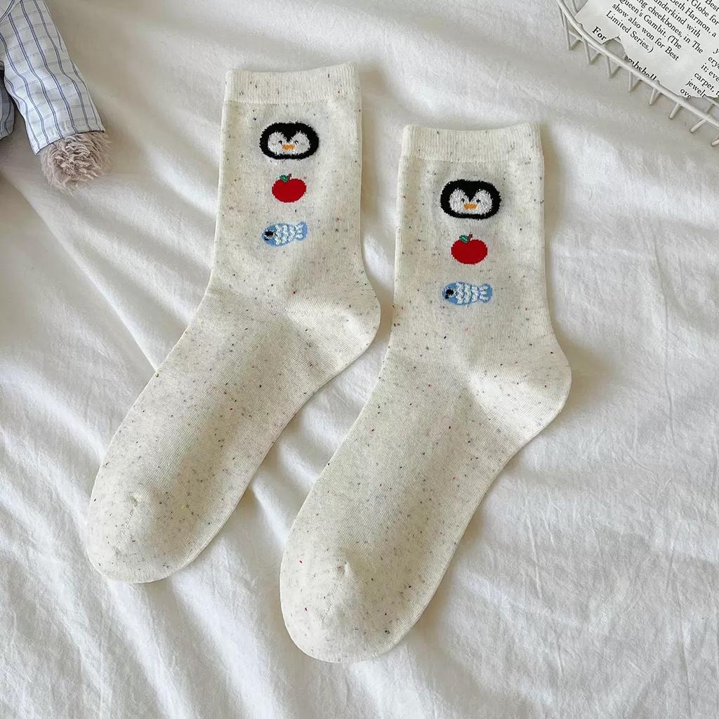 25 Cute Penguin Tube Socks Children Spring Autumn And Winter Cartoon Gray Calf Socks College Style Casual Versatile Stacking Socks