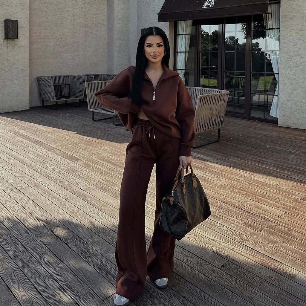 Серый худи на молнии свободного кроя и комплект брюк широкого кроя