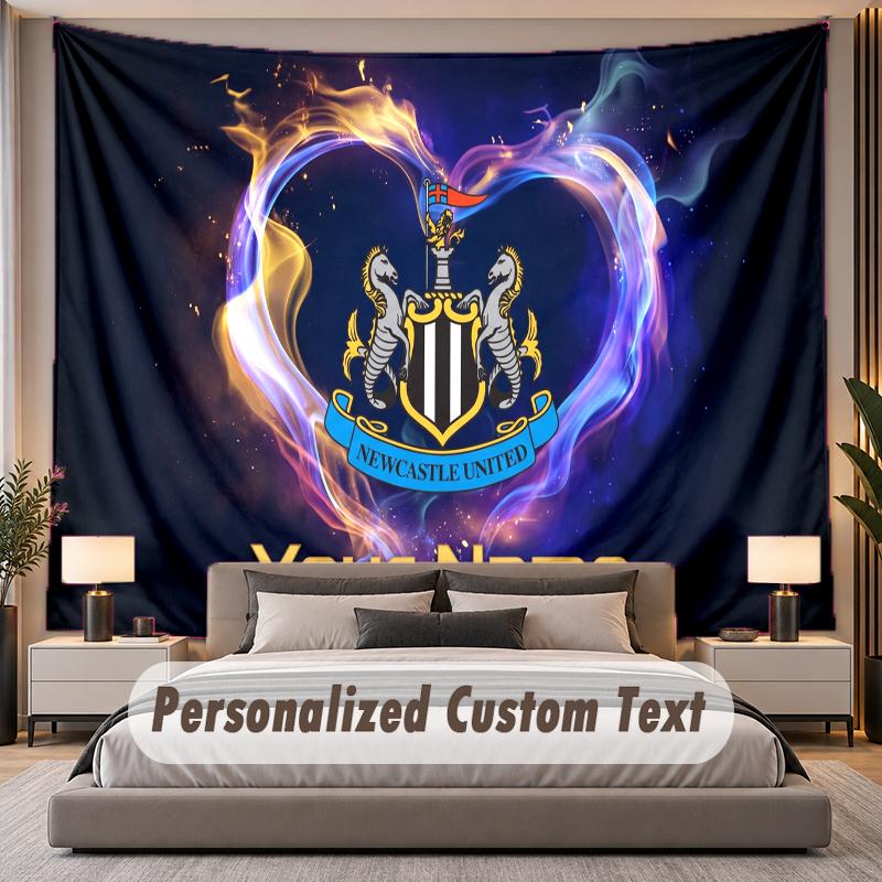Custom Name Text Tapestry Newcastle United FC Personalized Polyester Wall Tapestry For Bedroom And Room