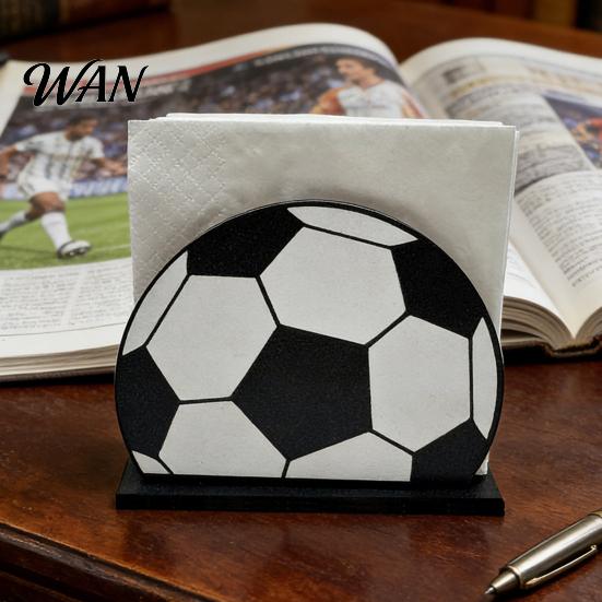 One-hand Paper Towel Dispenser Sports Ball Napkin Holder for Table, Freestanding Wooden Dispenser, Football Tabletop Tissue Theme Birthday Party