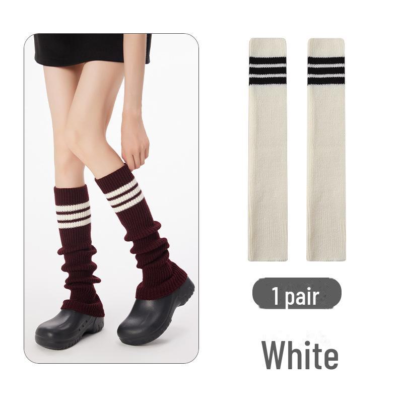 Женские толстые шерстяные полосатые носки - длинные вязаные гетры для осени/зимы