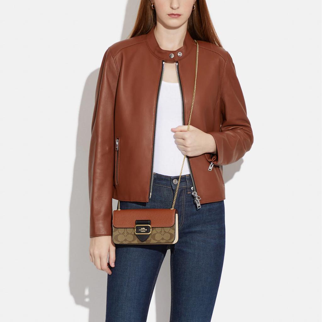 New COACH Morgan Cow Leather Small Square Bag Handheld Shoulder Bag Crossbody Bag Small Size Women's Khaki And Brown CF475-IME7V