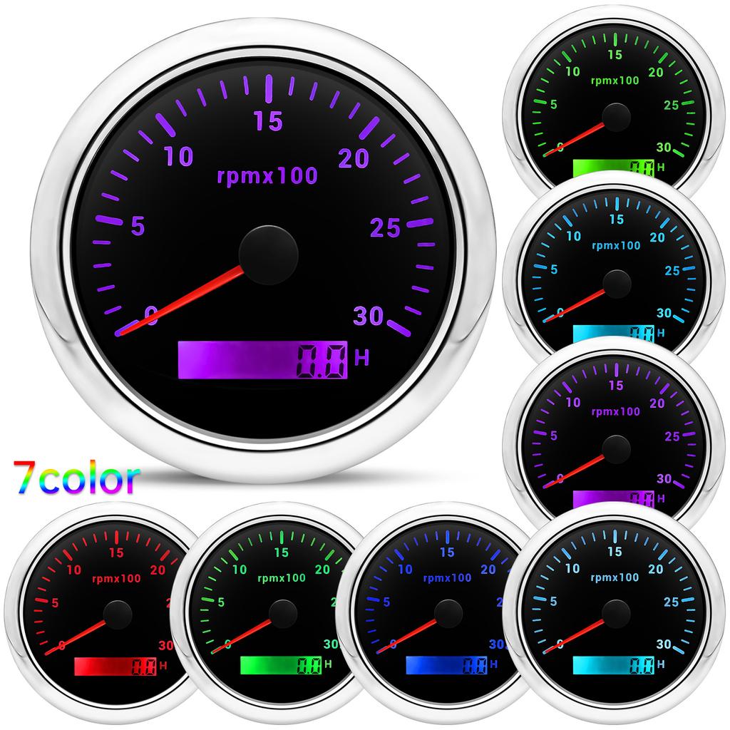 3000/4000/6000/7000/8000 RPM 85mm Tachometer with 7 Color Backlight for 1-10 Cylinder Petrol Diesel Car Boat Tacho Gauge