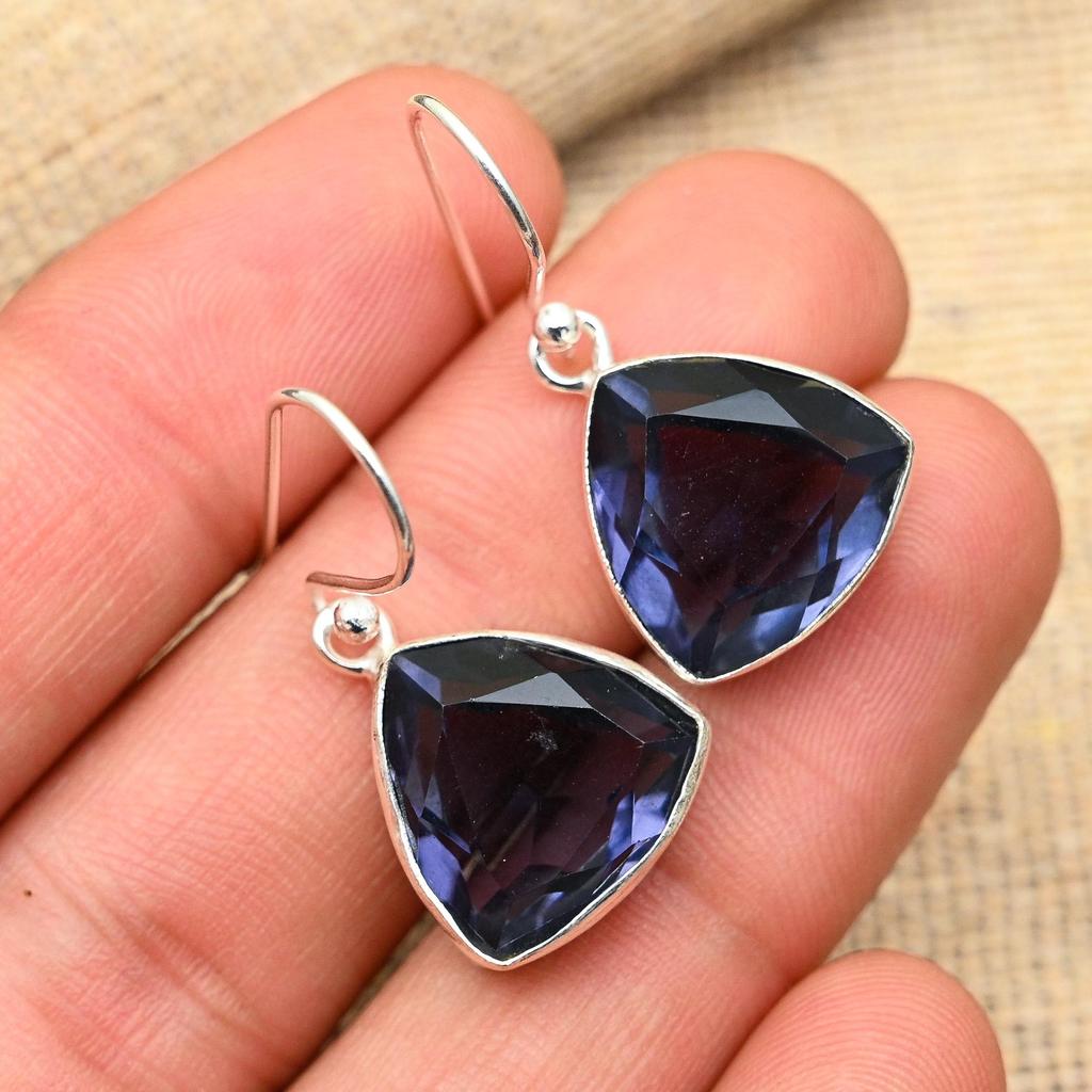 Ювелирные серьги из стерлингового серебра 925 пробы с драгоценным камнем иолит ручной работы для нее