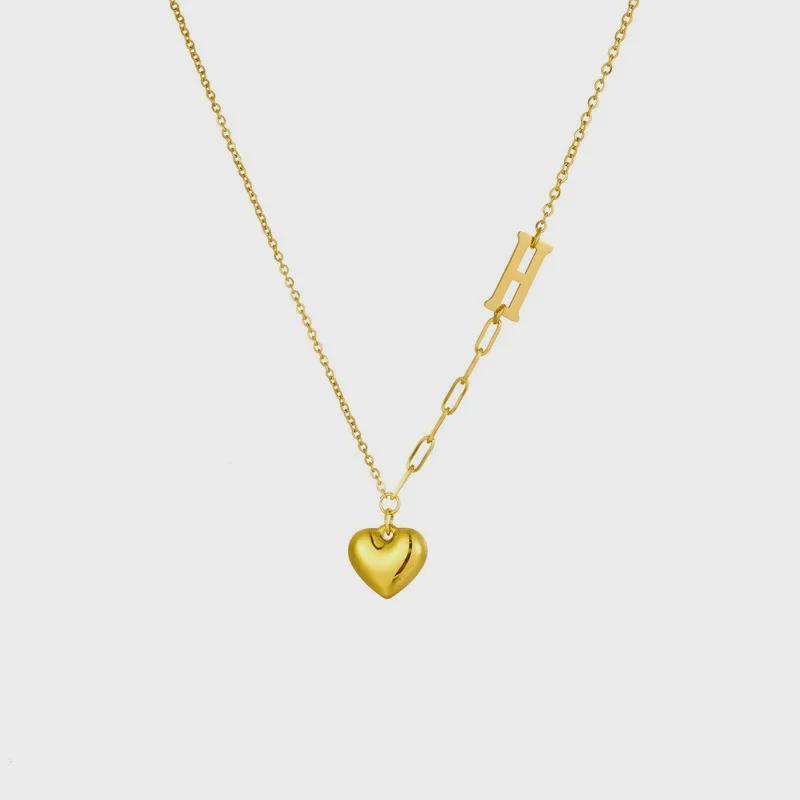 Asymmetric Heart-Shaped 18K Gold Titanium Steel Necklace for Women - Luxury Clavicle Chain