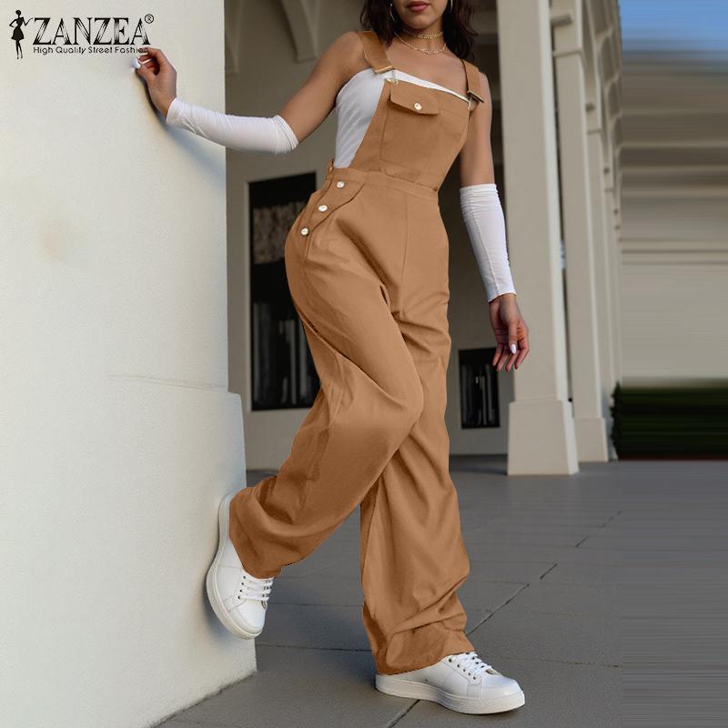 ZANZEA Женские повседневные комбинезоны без рукавов, длинные комбинезоны