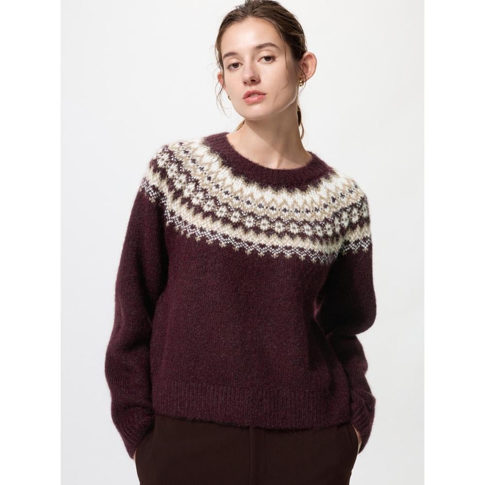 Uniqlo Пушистый свитер с круглым вырезом в стиле Fair Isle