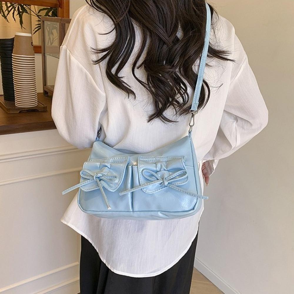 Pleated Bowknot Crossbody Bag Korean Style Pu Dumpling Bag Elegant Y2k Shoulder Bag Outdoor