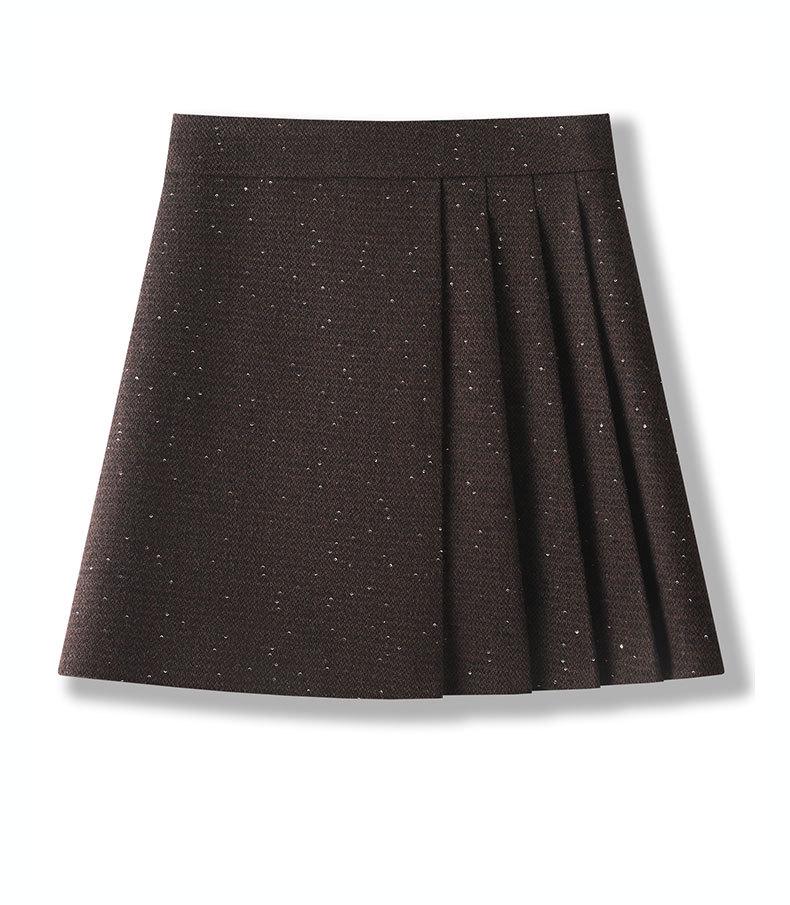 Autumn 2025 Women's High Waist Woolen Midi A-line Bodycon Pleated Skirt