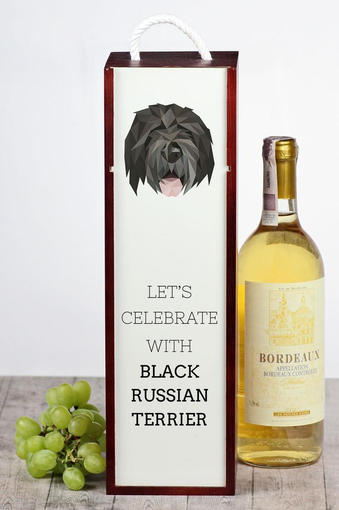 Czarny Terier Rosyjski, Russian Black Terrier - Geometryczne Pudełko Ze Zdjęciem I Napisem Na Wino Marki Art-Dog