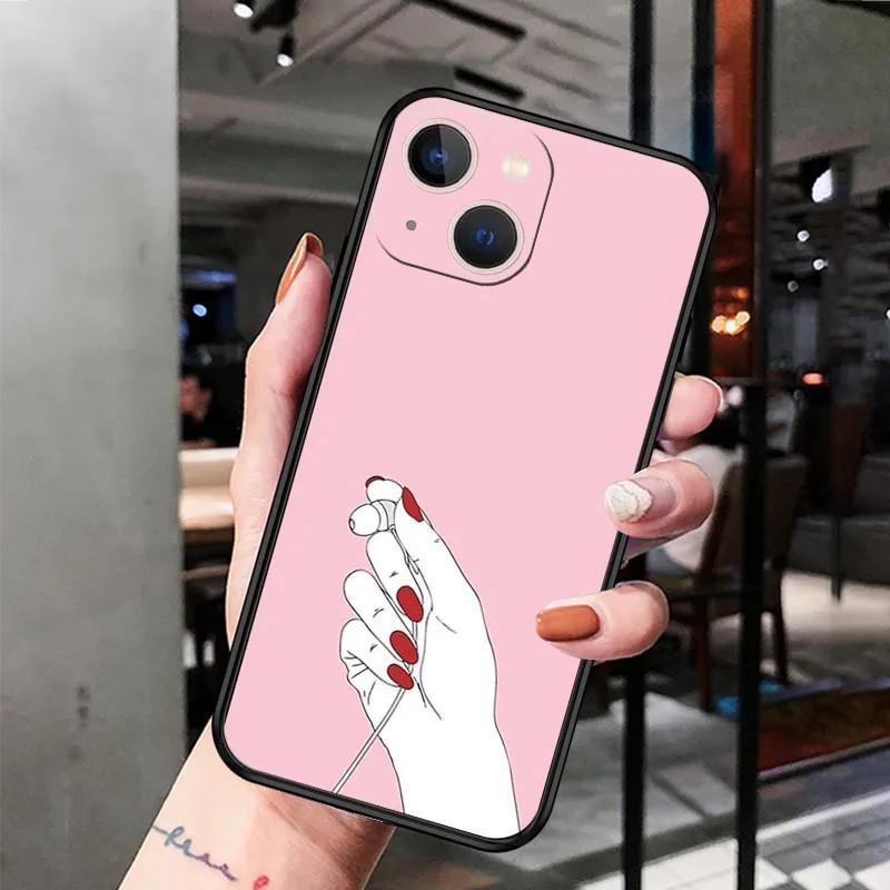 Чехол для мобильного телефона iPhone15 Pro, розовый чехол с рисунком в виде жестов, с рисунком против падений.