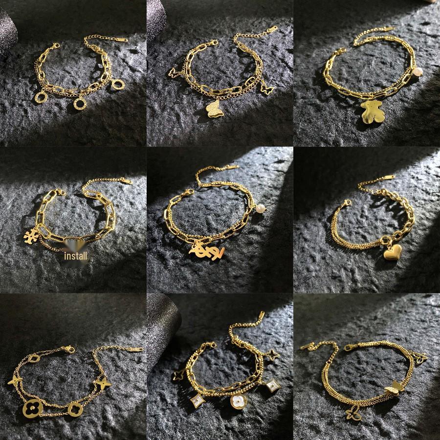 Двухслойный титановый браслет в европейском и американском хип-хоп стиле с римскими цифрами и подвеской в виде четырехлистного клевера