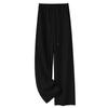 Women's Black Cotton Linen Wide-Leg Pants - Spring/Summer 2025, Slimming Casual Straight-Leg Design