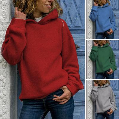 Осень-зима Женская толстовка с капюшоном, плотная, однотонная, свободная, с длинными рукавами, эластичные манжеты, теплый спортивный топ, повседневный стиль, уличная одежда, толстовка с капюшоном