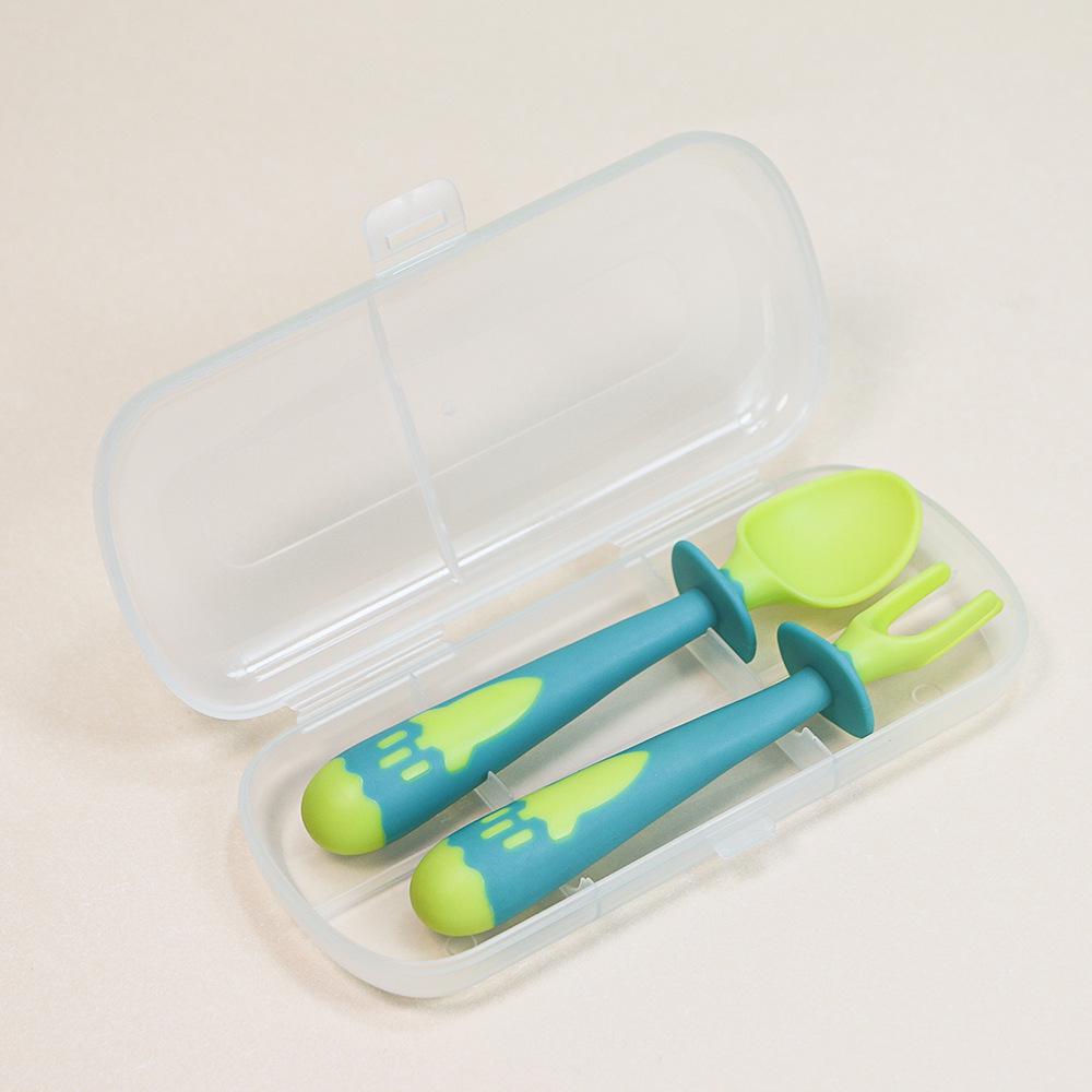 Cartoon Rocket-Shaped Baby Training Spoon & Fork Set