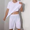 Men's Two-Piece Summer Thin Section Senior Ice Silk Feeling Round Neck Solid Color Short Sleeve Suit Sports Casual Homewear