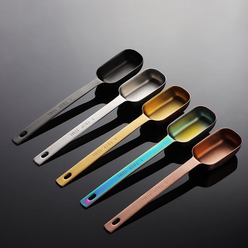 304 Stainless Steel Square Spoon Head Measuring Spoon 1 Teaspoon 15ml Titanium Plated Multi-color Baking Tool Seasoning Spoon