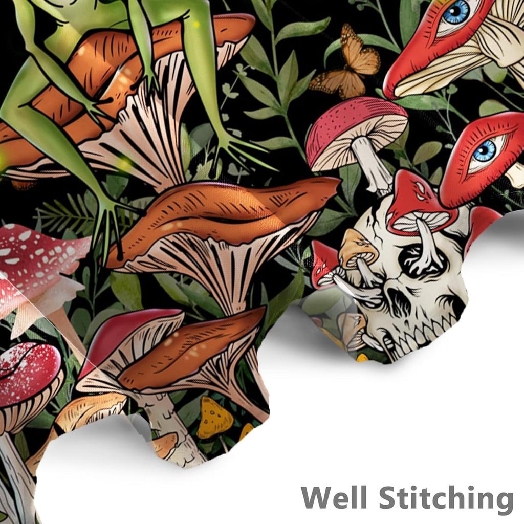 Renaiss 72X72 Inches Funny Frog Mushroom Shower Curtain Boho Moon Stars Rustic Wildflower Nature Botanical Black Fabric Shower C